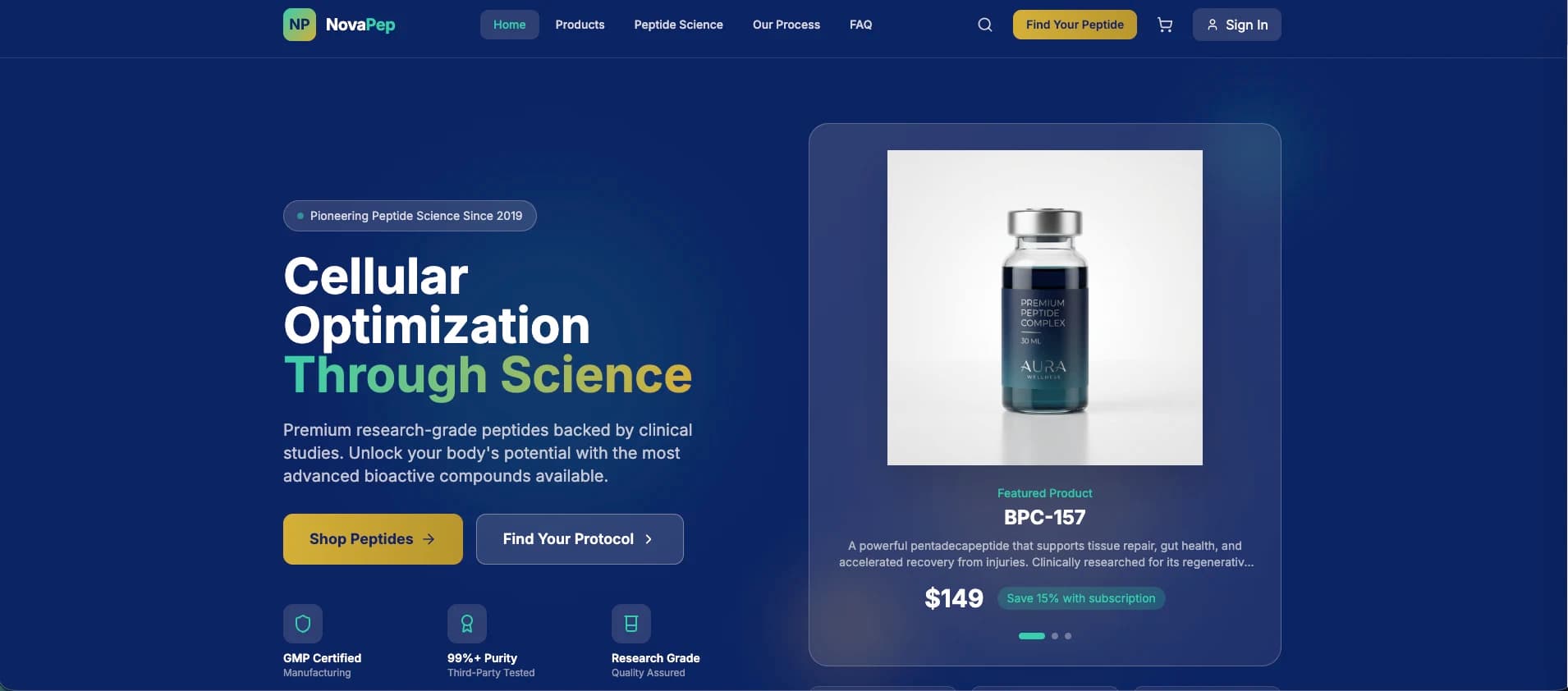 Website Builder Peptide preview